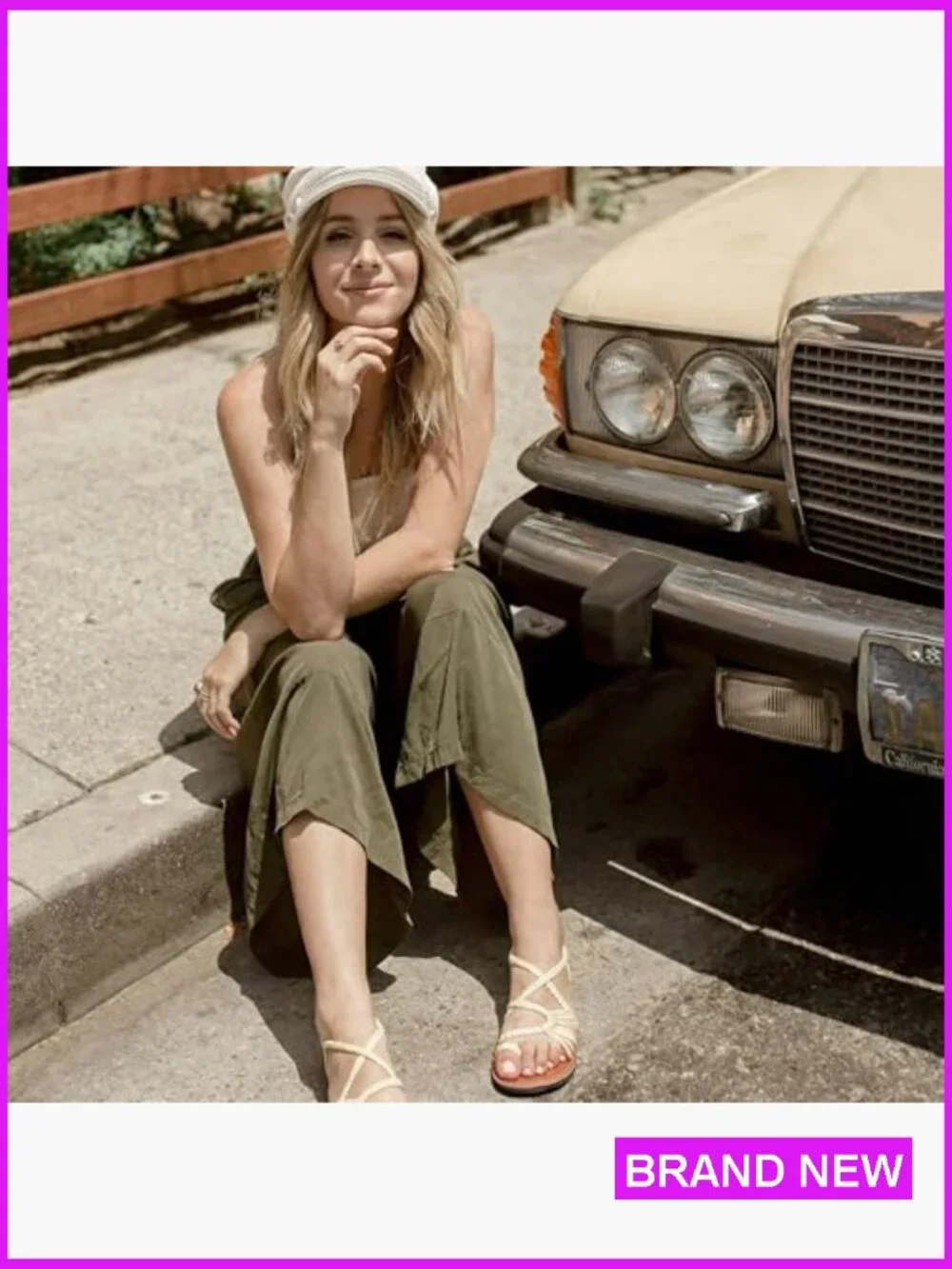 Flat Sandals for Women Palm Leaf Handwoven Boho Vacation Travel Slip On